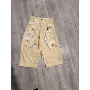 Pilcro Anthropologie Butter Yellow Paint Splatter Pants 25" Carpenter Slouchy